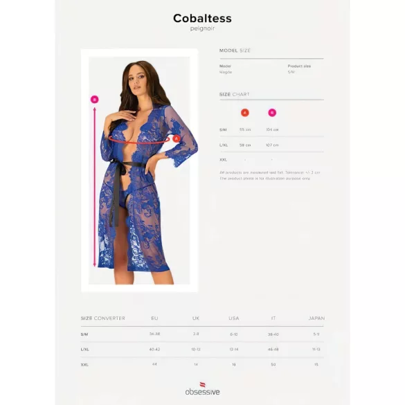 Obsessive Cobaltess - čipkasti ogrtač (plavi) - L/XL