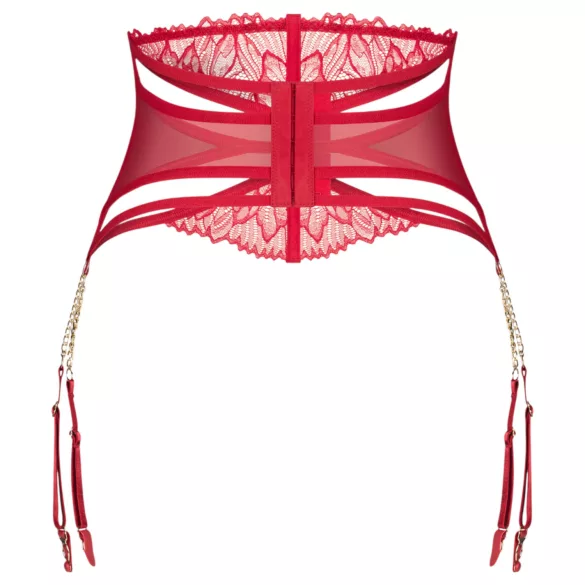Obsessive - čipkasti pojas za čarape s lancem - crvena