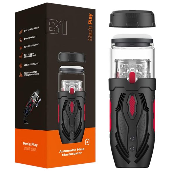 Men's Play - muški masturbator s potisnim i rotirajućim funkcijama - crni