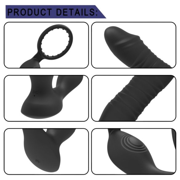 Men's Play - Analni vibrator s funkcijom guranja - crni