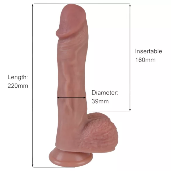 Erospace Natural Play - realistični vibrirajući dildo s funkcijom potiskivanja i rotacije (boja kože)