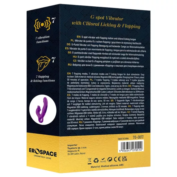 Erospace Sweet Play - jezični stimulator klitorisa i klimajući G-točka vibrator (ljubičasti)