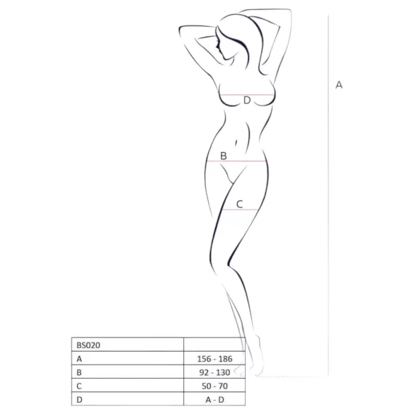 Passion BS020 - otvoreni ukrašeni bodystocking - crni - S-L