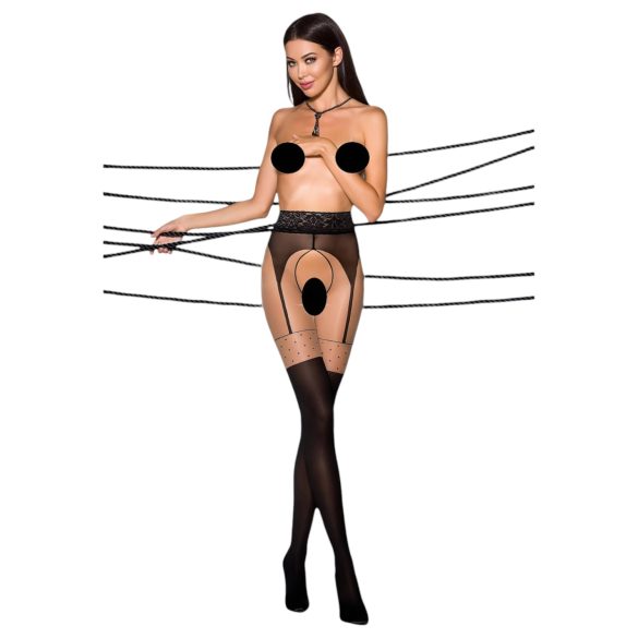 Passion Ti Open 003 - čarape s efektom podvezica - crne