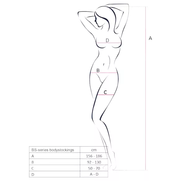 Passion BS077 - mrežasti bodystocking s dugim rukavima - crni - S-L