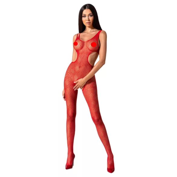 Passion - otkriveni mrežasti bodystocking s mozaik uzorkom - crveni - S-L