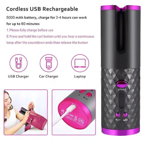 CAC - bežični set za uvijanje kose (sivo-ružičasti)