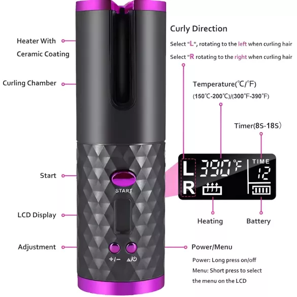 CAC - bežični set za uvijanje kose (sivo-ružičasti)