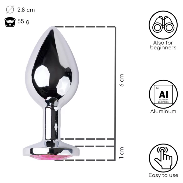 Desirel - analni čep s draguljem - mali - srebrno-ružičasti