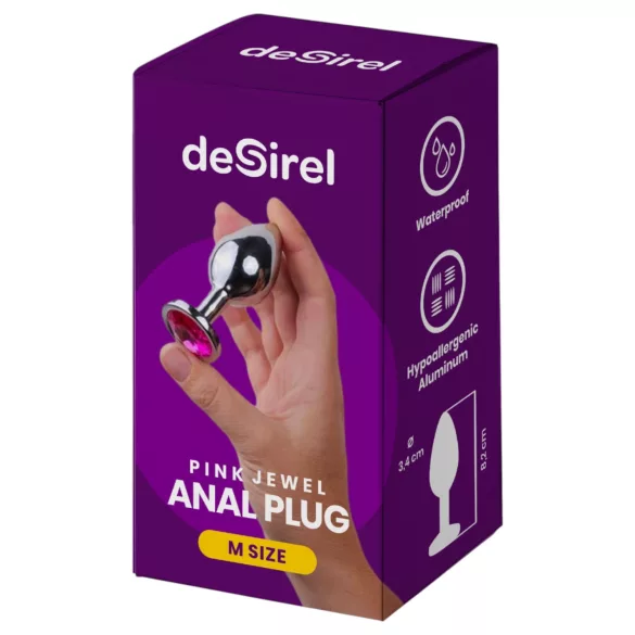 Desirel - analni plug s draguljem - srednji - srebrno-ružičasti