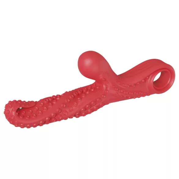Monster Fuck - Vibrator s ručkom za klitoris i pipcima - crveni