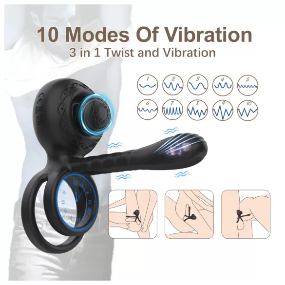 Biu-Biu - penis prsten i vibrator za parove - crna