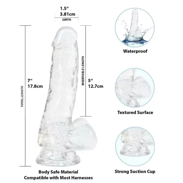 Addiction Crystal - dildo s vakuumskim držačem (prozirni) - 18 cm