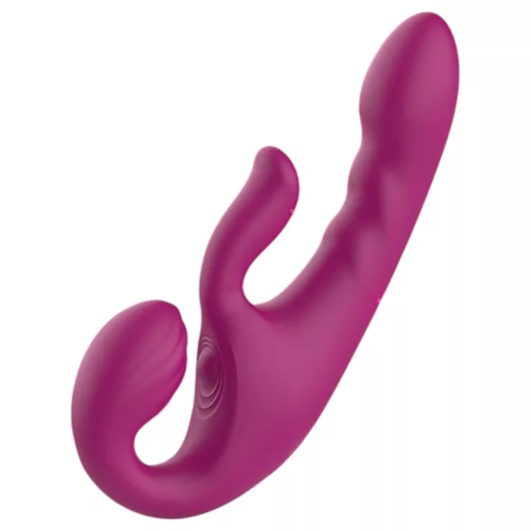 SEX HD Co-op Bliss - strap-on vibrator s nastavkom za klitoris - ljubičasta