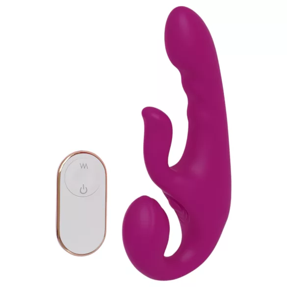 SEX HD Co-op Bliss - strap-on vibrator s nastavkom za klitoris - ljubičasta