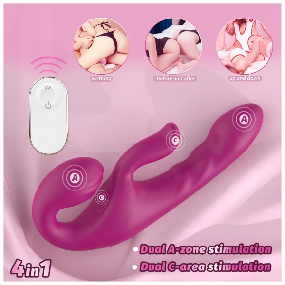 SEX HD Co-op Bliss - strap-on vibrator s nastavkom za klitoris - ljubičasta
