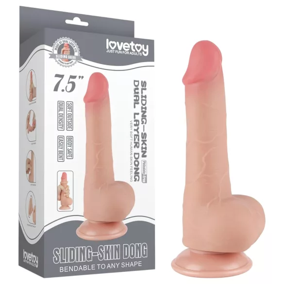 Lovetoy - realistični dildo s testisima - dvostruki sloj - 20 cm - natur
