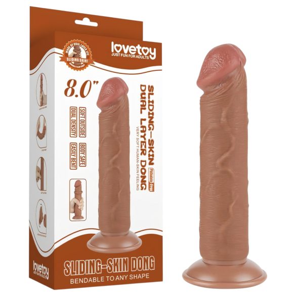 Lovetoy Klizna-Koža - dvostruki dildo s vakumskom bazom - 20cm (prirodni)