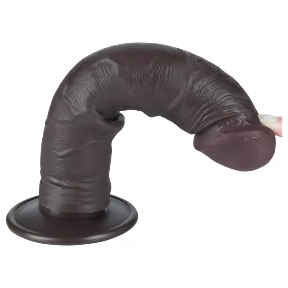 Lovetoy Sliding-Skin - dildo s vakuumskom bazom - dvostruki sloj - 20 cm - smeđa