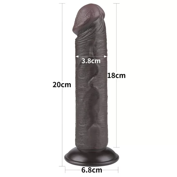 Lovetoy Sliding-Skin - dildo s vakuumskom bazom - dvostruki sloj - 20 cm - smeđa