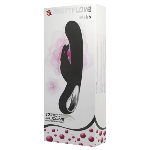 Pretty Love Webb - vibrator s klitoralnim nastavkom - vodootporan silikon crni