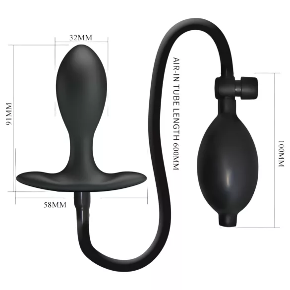 Pretty Love - analni plug na napuhavanje s unutarnjom kuglicom - crni
