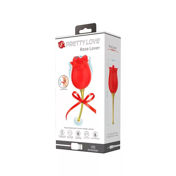 Pretty Love Rose Lover - vibrator za klitoris s jezičkom 2u1 - silikon crveni