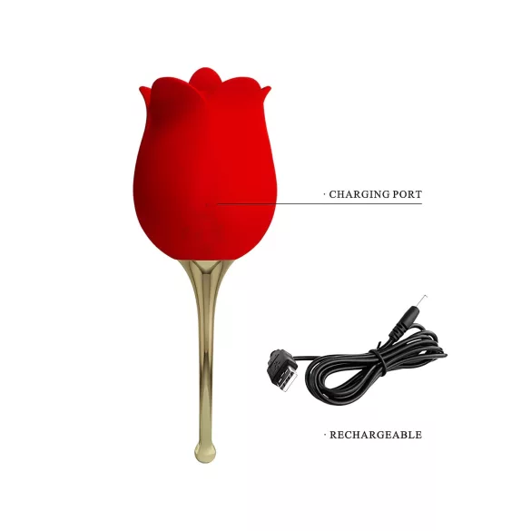 Pretty Love Rose Lover - vibrator za klitoris s jezičkom 2u1 - silikon crveni