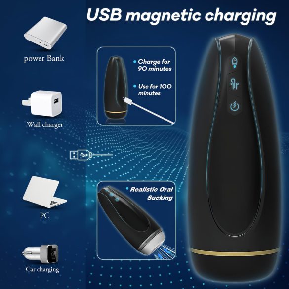 Sex HD Hawk - muški masturbator s vibracijom i usisavanjem - crno-bijeli