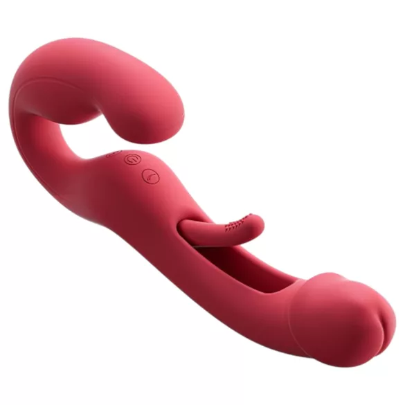 Honey Play Box Harmony Duo - Aplikacijom upravljivi strap-on vibrator s jezičkom (crveni)