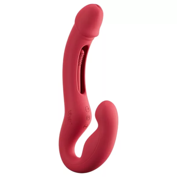Honey Play Box Harmony Duo - Aplikacijom upravljivi strap-on vibrator s jezičkom (crveni)