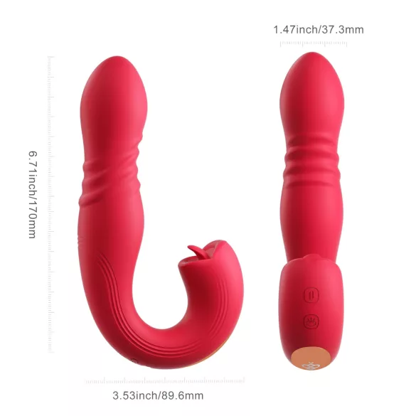Honey Play Box Joi Thrust 2 - aplikacijom upravljani vibrirajući jezik s funkcijom potiskivanja (crveni)