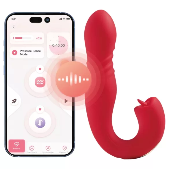 Honey Play Box Joi Thrust 2 - aplikacijom upravljani vibrirajući jezik s funkcijom potiskivanja (crveni)