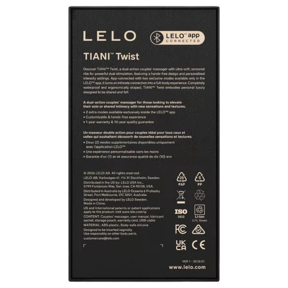 LELO Tiani Twist - pametni vibrator za parove (ljubičasti)