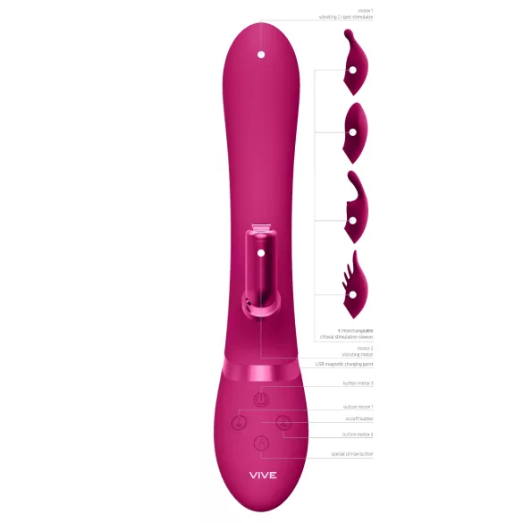 Vive Chou - vibrator za klitoris s izmjenjivom glavom, akumulatorski - rozi