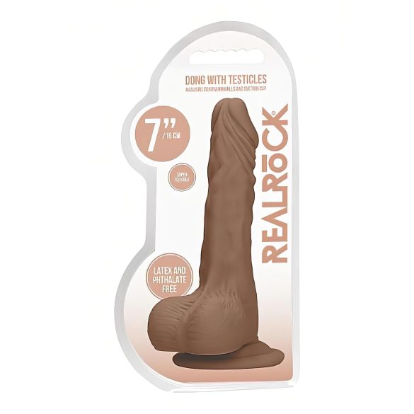 RealRock - realistični dildo s testisima - 17 cm - tamno natur