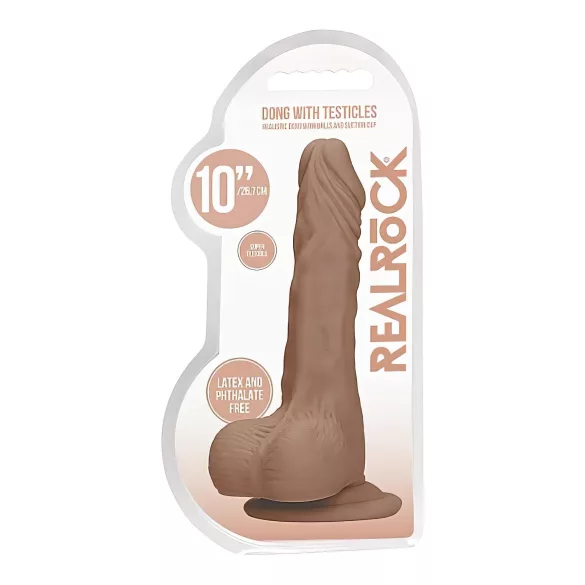RealRock - dildo s testisima - realističan - 25 cm - tamno prirodna boja