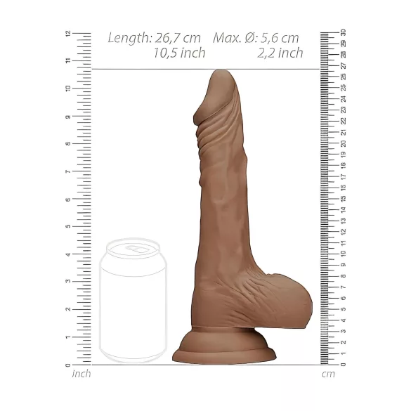 RealRock - dildo s testisima - realističan - 25 cm - tamno prirodna boja