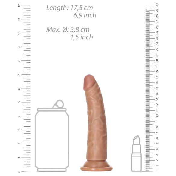 RealRock Slim - realistično dildo 15,5cm (tamni prirodni)