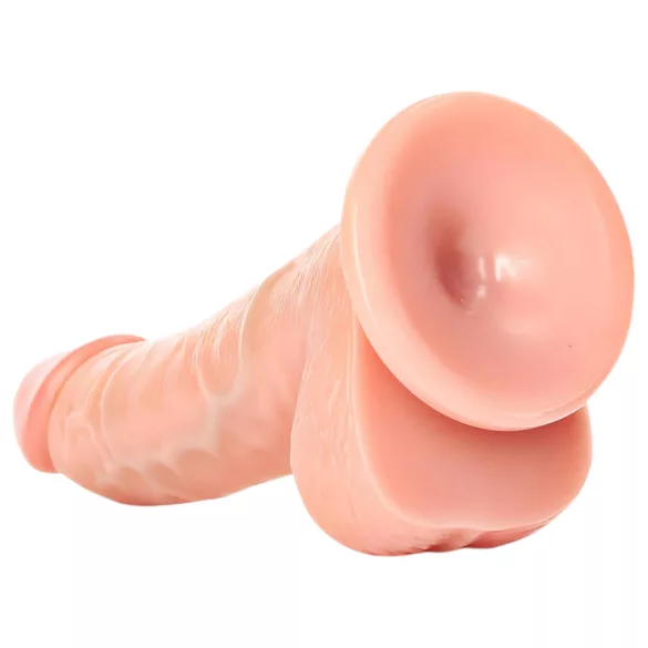 RealRock - dildo s testisima s vakuumskom čašicom - 15,5 cm (boja kože)