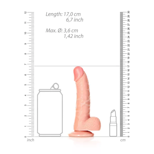 RealRock - dildo s testisima s vakuumskom čašicom - 15,5 cm (boja kože)