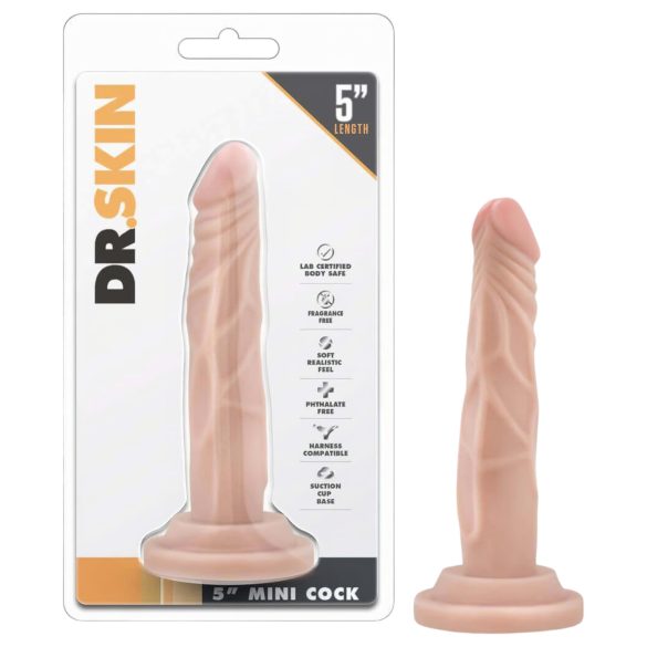Dr. Skin 5 - realistični dildo s vakuum postoljem - prirodna boja 14,5 cm