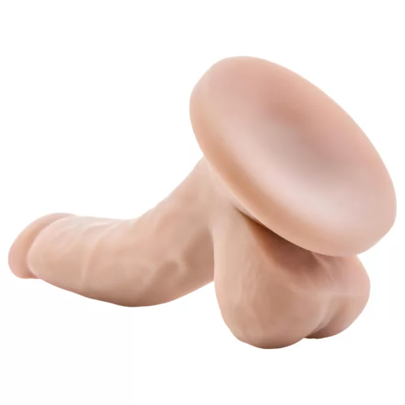 Dr. Skin - realistični dildo s testisima i vakuum postoljem - 12 cm, prirodni