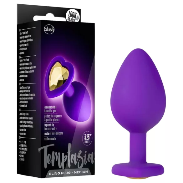 Temptasia M - analni dildo sa zlatnim kamenčićem, srce - ljubičasti - srednji