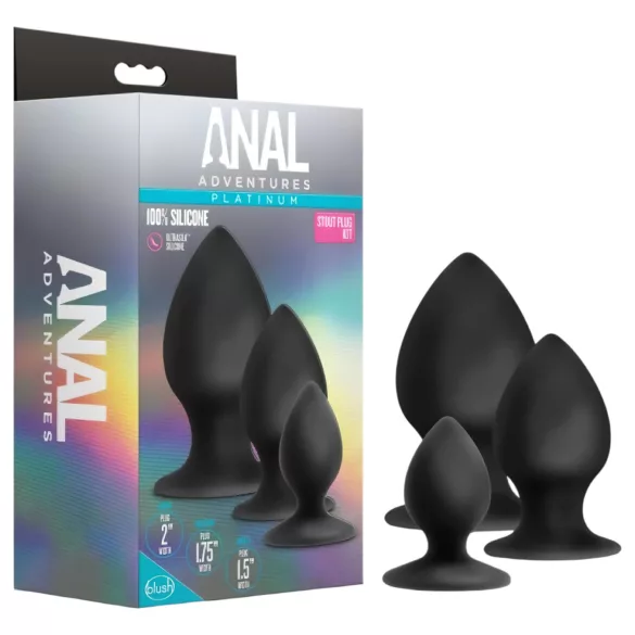 Anal Adventures Platinum Stout - analni plug set - 3 komada - crni