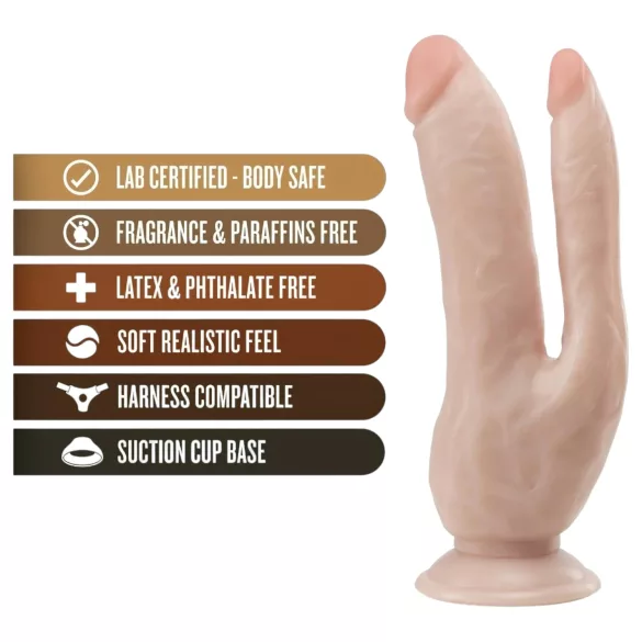 Dr. Skin 8 - dupla dildo s vakuumskim postoljem - natur