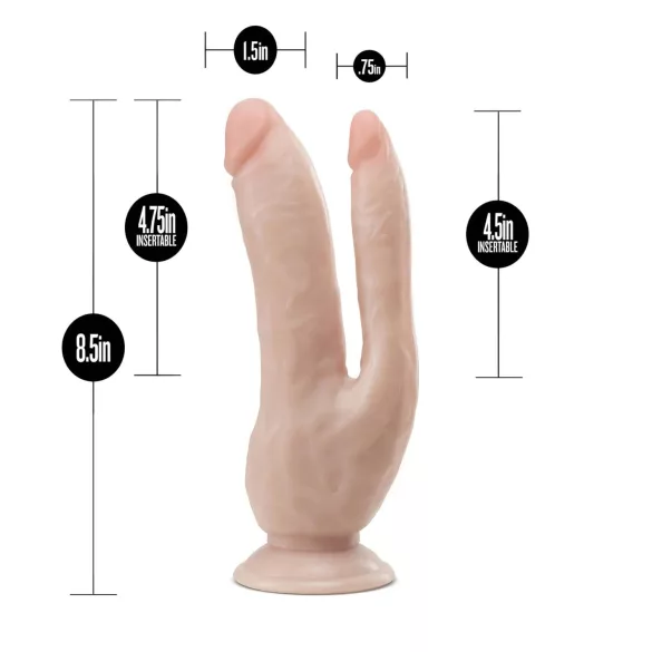 Dr. Skin 8 - dupla dildo s vakuumskim postoljem - natur