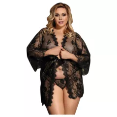Subblime Queen Plus - set crnog čipkastog ogrtača (XL-2XL)