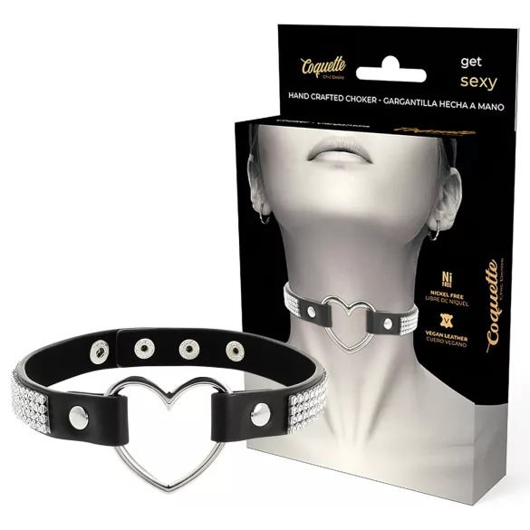Coquette - ogrlica choker sa srcem i kristalima - crna