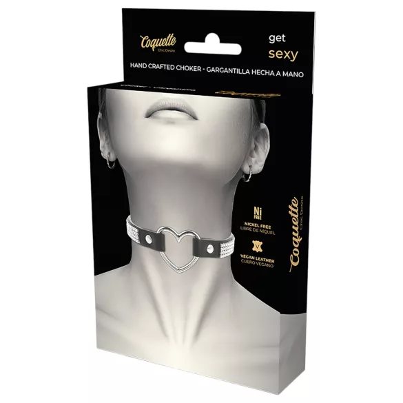 Coquette - ogrlica choker sa srcem i kristalima - crna